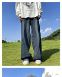 American High Street Jeans Men's Striped Patchwork Denim Pants Summer Loose Straight High-end Retro Versatile Wide-leg Trousers