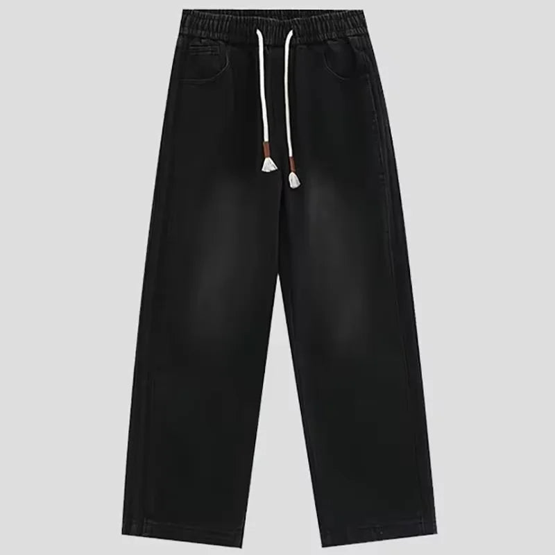 Dragging Streetwear Loose Cargo Jeans Men Korean Loose Straight Wide Leg Pant Men's Brand Clothing Black Blue Denim Jogger Pants