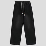 Dragging Streetwear Loose Cargo Jeans Men Korean Loose Straight Wide Leg Pant Men's Brand Clothing Black Blue Denim Jogger Pants