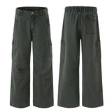 American Loose Straight Cargo Pants Men's Fashion Streetwear 100% Cotton Vintage Large Pocket Loose Casual Wide-leg Trousers