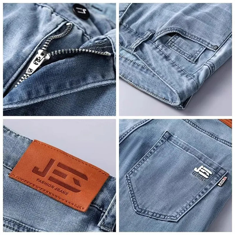 Men Comfortable Lyocell Fabric Thin Jeans Male Baggy Straight Leg Casual Denim Pants Trend Brand Daily Wide Leg Draping Trousers