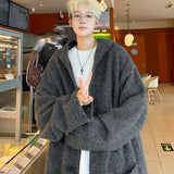 Cardigans Men Loose Korea Style Hooded Warm Autumn Winter Chic Knitted Gray Solid Minimalist Young College All-match Coats Ins