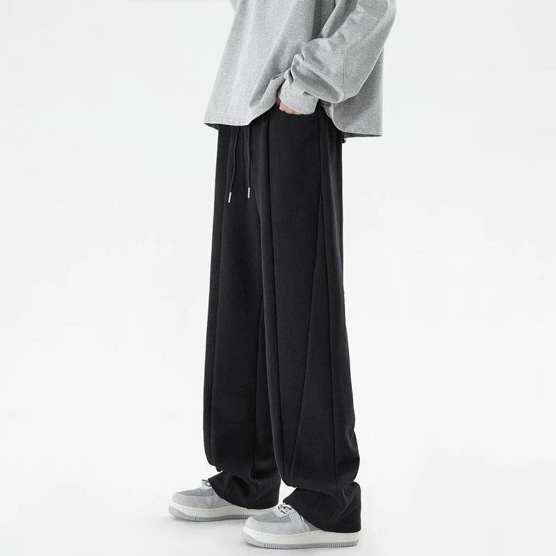 Autumn Winter New Fashion Elastic Waist Drawstring Pockets Solid Men's Clothing American Style Wide Leg Trousers All-match Pants