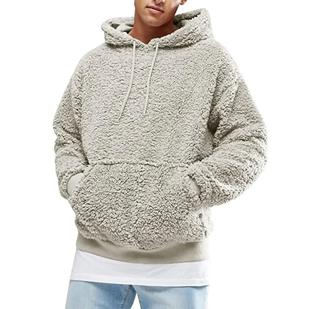 Autumn Winter Men's Tops Plush Hooded Sweater Fashion Solid Warm Hoodies Y2K Streetwear in Hooded Sweatshirts Mens Clothes