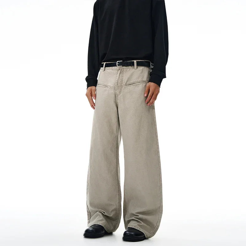100% Cotton Wide-leg Jeans Men's Autumn Fashion Pocket Design Casual Trousers Loose American High Street Y2K Denim Pants