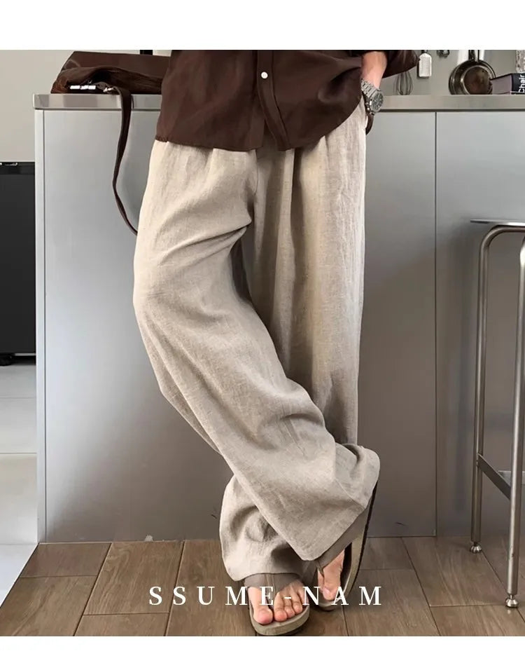 New Japanese Retro Men Casual Pants Luxury Draped Wide Leg Leisure Solid Color Straight Trousers High Quality Elegant Sweatpants