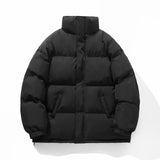 Winter Men Quilted Jackets Heavy Stand Collar Padded Coat Solid Thick Warm Windbreaker Outerwear Clothes Casual Black Khaki