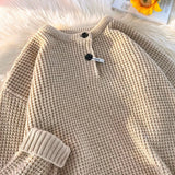 Solid Sweaters Men Autumn Loose Casual Textured Youthful Knitwear Retro Fashion American Style Slouchy Simple Daily Pullovers