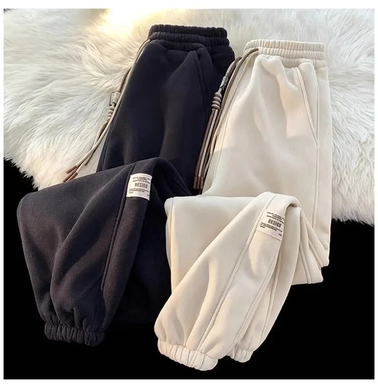 Korean style autumn and winter men and women street personality loose wide leg bound sports pants couple simple casual pants