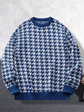 New Popular Autumn Winter Plaid Jacquard Pattern Pullover Sweater Casual Round Neck Contrast Color Knitted Men's Pullover