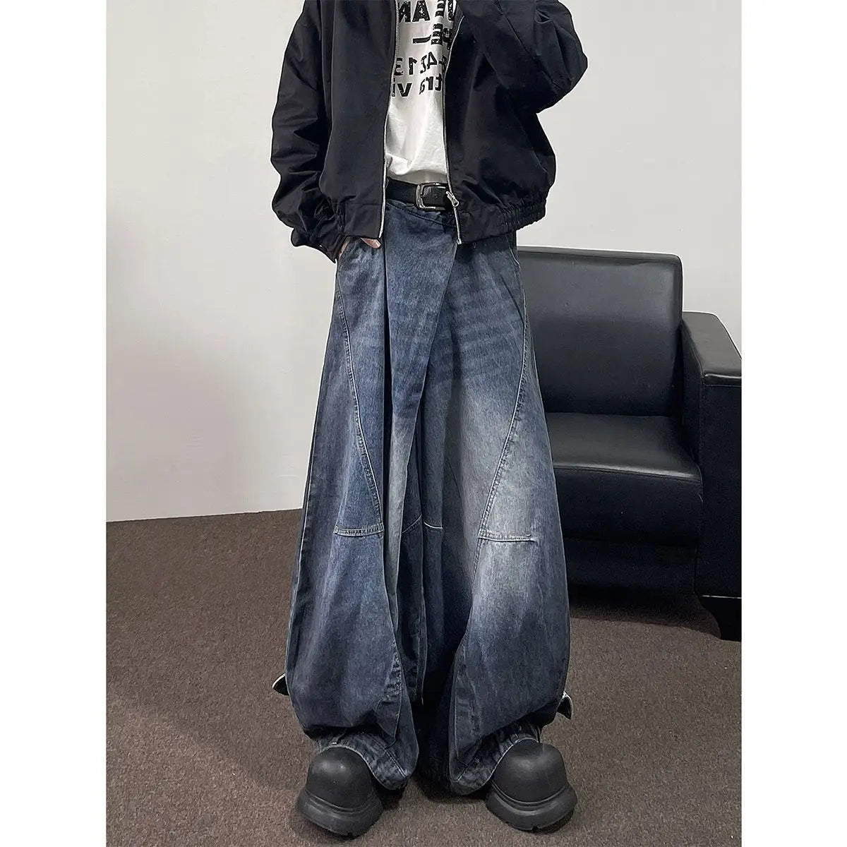 Hip hop high street men and women trendy hip-hop straight leg washed jeans for couples loose retro casual wide leg pants Y2K