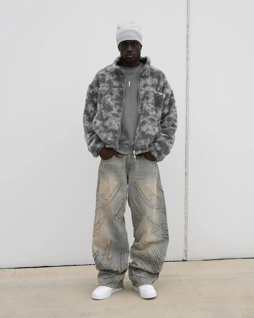 Street Retro Raw Edge Embroidery Baggy Jeans for Men Fashion Hip Hop Pattern Women Patchwork High Waisted Denim Pants Y2k