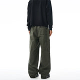 American Loose Straight Cargo Pants Men's Fashion Streetwear 100% Cotton Vintage Large Pocket Loose Casual Wide-leg Trousers