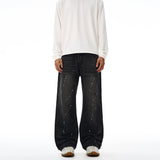 Fashion Graffiti Black Loose Wide-leg Jeans Men's Autumn New American Simple Basic Wash Denim Pants Loose Straight Trousers