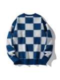 New Popular Autumn Winter Plaid Jacquard Pattern Pullover Sweater Casual Round Neck Contrast Color Knitted Men's Pullover