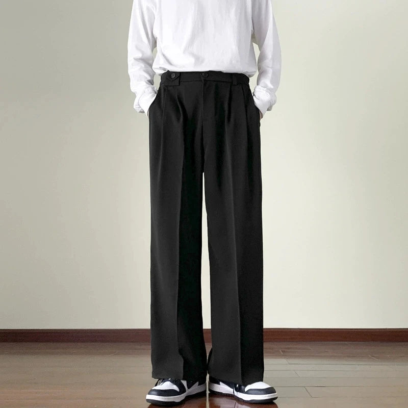 New Fashion Male Suit Pants Light Luxury Draped Cropped Button-down Business Casual Pants Premium Slim-fit Elegant Dress Trouser