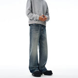 Vintage Wash Men's Loose Jeans American Cleanfit High Street Micro Flared Trousers Autumn Fashion Casual Wide-leg Denim Pants