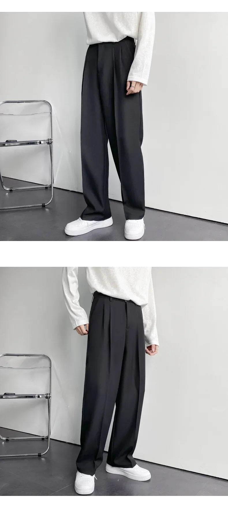 Spring Autumn Men's Fashionable White Korean Style Casual Pants Street Draped Straight Loose Suit Casual Trousers Male