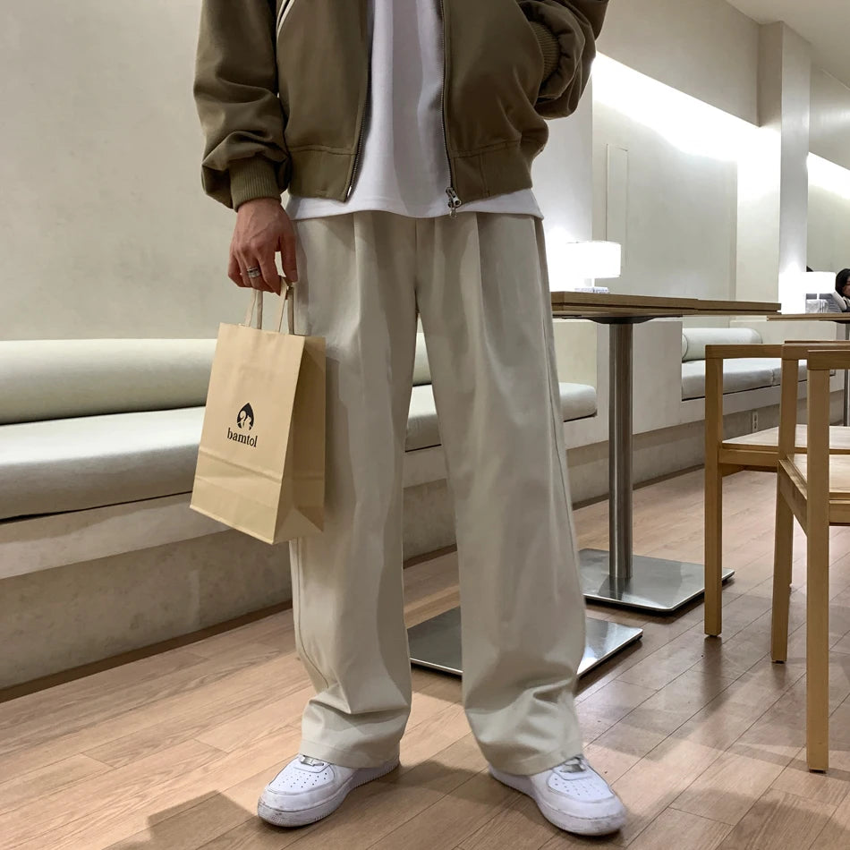 Korean Style High-end Straight-leg Casual Pants Men's Spring Summer Loose Trousers American 2025 New Trendy Wide-leg Pants Chic