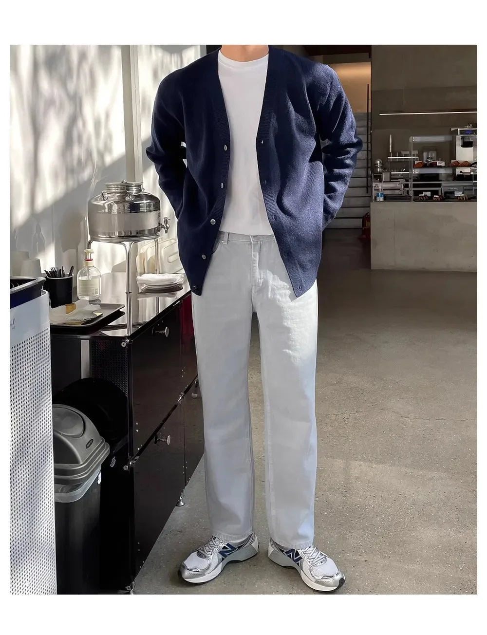 Fashionable V-Neck Knitwear Men's Loose Fit Solid Color Autumn New Style Casual Versatile Open Cardigan Sweater Jacket