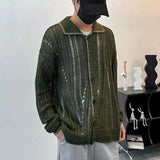 Fashion Casual Lazy Style Hole Knitted Sweater Cardigan Men Autumn And Winter Trend High-End American Street Retro Y2k Jacket