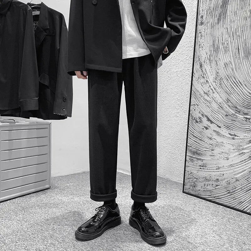 Winter Thick Woolen Pants Men Warm Fashion Casual Straight Pants Men Korean Loose Wide Leg Pants Mens Thicken Suit Trousers