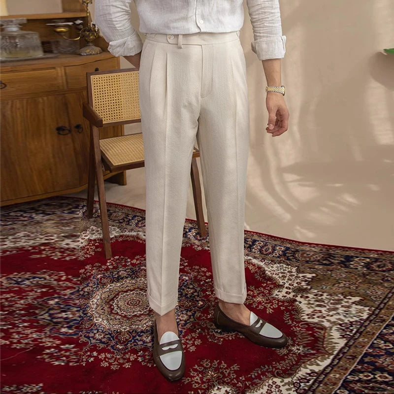 Light Luxury Men's Naples Draped Suit Pants Casual Solid Color Straight Premium Quality Dress Pants Wedding Banquet Business