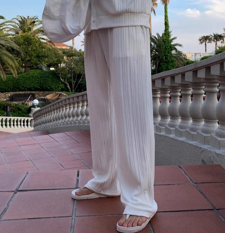 Korean Lazy Style V-neck Cardigan Short-sleeved T-shirt Men's Summer Straight Floor Pants Comfortable Casual Sports Joggers Set