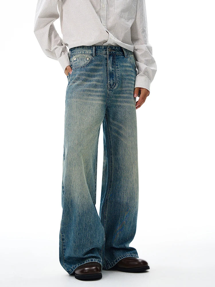 American Retro Jeans Men's Oversize Baggy Wide Legs Classic Wash Cotton Denim Pants Hip-hop Rock Streetwear Loose Trousers
