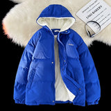 Winter Mens Hooded Parkas Quilted Jackets Man Woolly Lining Windbreaker Outerwear Warm Clothes Cotton Padded Coat Black Blue