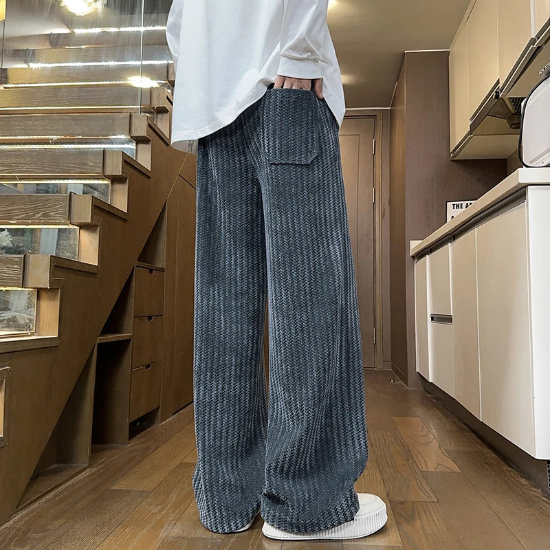 Autumn Casual Pants Men Fashion Retro Black Straight Wide Leg Pants Men Streetwear Loose Striped Pants Mens Vintage Trousers
