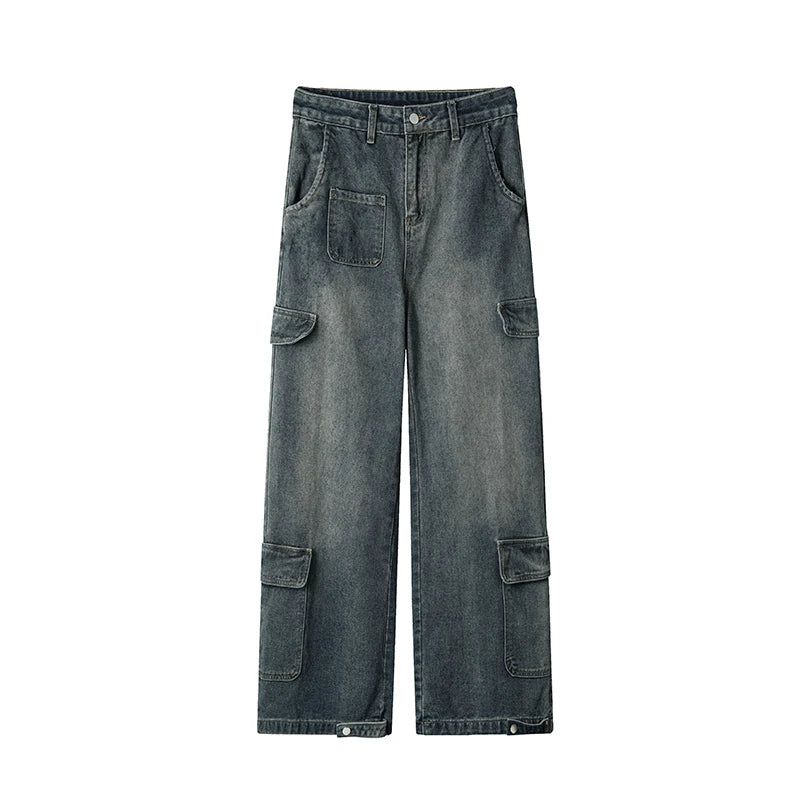 Men Workwear Cargo Jeans New Multi Pocket Loose Straight Leg Baggy Streetwear Denim Pants Urban Casual Trousers 2025 Autumn