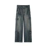 Men Workwear Cargo Jeans New Multi Pocket Loose Straight Leg Baggy Streetwear Denim Pants Urban Casual Trousers 2025 Autumn