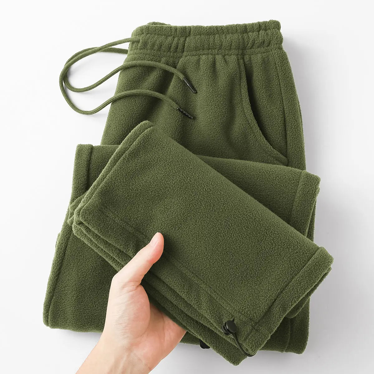 Double-sided Fleece! Retro Military Green Straight-leg Pants Women Loose Thickened Warm Drawstring Casual Wide-leg Pants Men