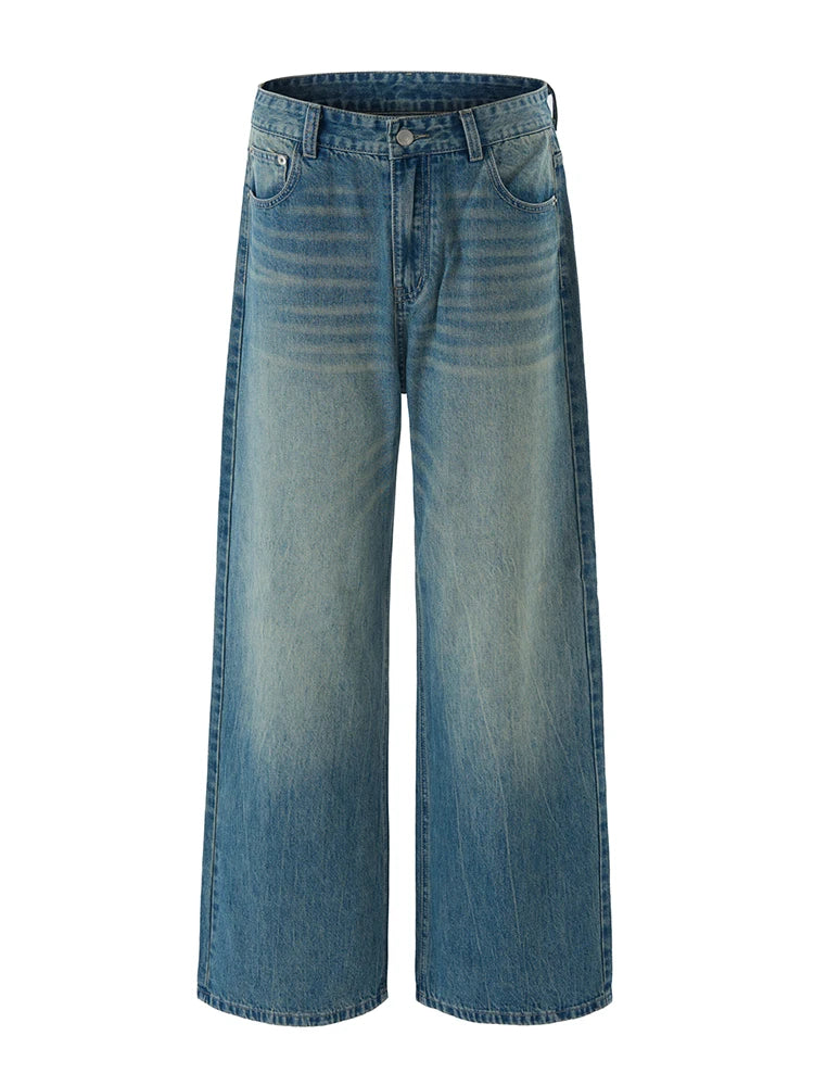 American Retro Jeans Men's Oversize Baggy Wide Legs Classic Wash Cotton Denim Pants Hip-hop Rock Streetwear Loose Trousers
