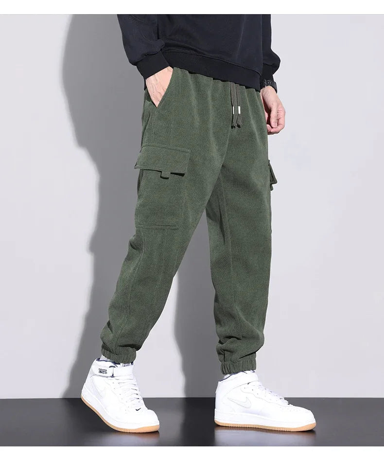 Autumn New Men's Corduroy Cargo Harem Pants Fashion Korean Embroidery Bound Feet Casual Pants Trendy Brand Male Trousers