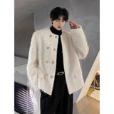 Men's Double-breasted Woolen jacket Cardigan Autumn Winter Trend Collarless Jacket Fashion Korean Style Chic Elgance Coat