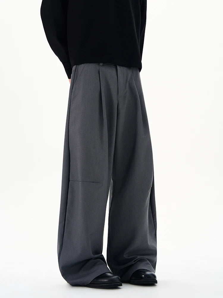 Autumn Men's Loose Suit Pants Commuting Business Casual Classic Gray Black Wide Legs Trousers Oversized Simple Style Clothes