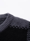 New Popular Autumn Winter Plaid Jacquard Pattern Pullover Sweater Casual Round Neck Contrast Color Knitted Men's Pullover