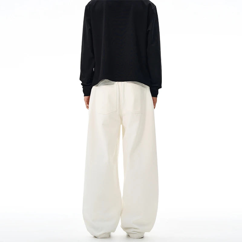 100% Pure Cotton Wide-leg Pants Men's Autumn New Oversized Comfortable Loose Casual Trousers Brown White Fashion Streetwear