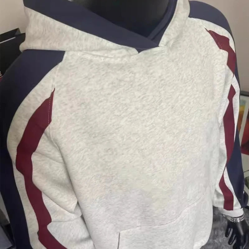 New American Retro Men's Hooded Sweatshirt Casual Harajuku Navy Patchwork Long Sleeve Pullover Autumn High Quality Hoodies M-3XL