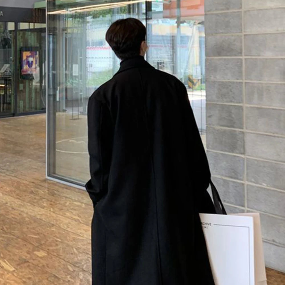 Mens Double-Breasted Mid-Length Coat Autumn Winter Genderless Korean Style Fashion Commuter Thickened Elegant Retro Coat Unisex