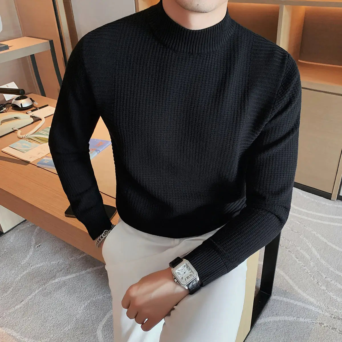 Male High End Fashion Knitted Pullover Sweater Men Half Turtle Neck Winter Woolen Casual Jumper Clothes