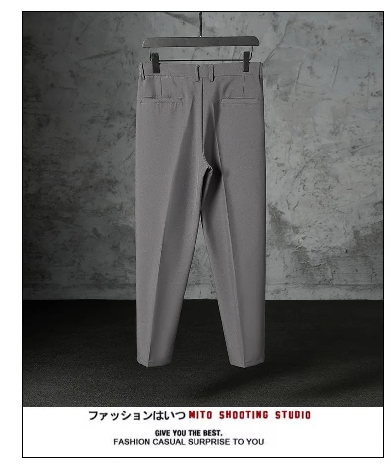 New Fashion Male Suit Pants Light Luxury Draped Cropped Button-down Business Casual Pants Premium Slim-fit Elegant Dress Trouser