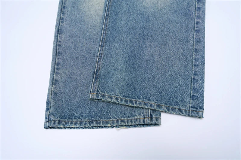 2025 Autumn Men's Wide-leg Jeans Comfortable Loose Casual Straight Trousers American Classic Retro Wash Cotton Denim Pants