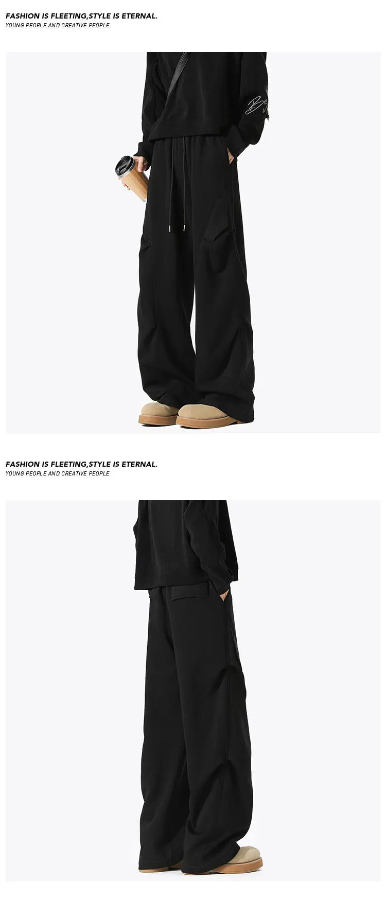 Mens Casual Pants Loose Fit Joggers Patchwork Pleated Trousers Trendy Elastic Waist Outdoor Sports Streetwear Hip Hop Trousers
