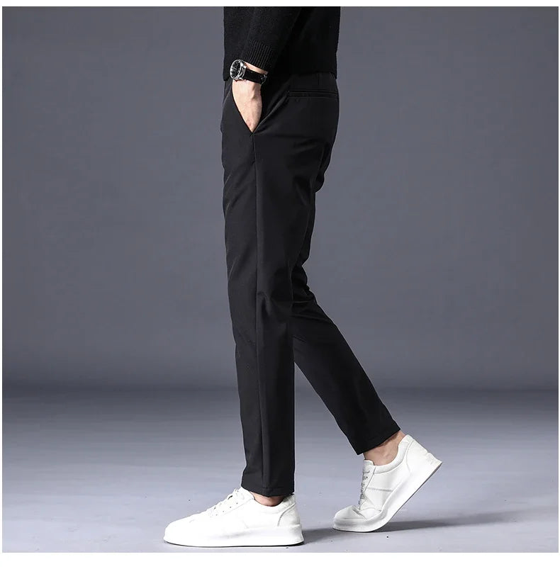 Winter Warm Fleece Men's Business Casual Pants Stretch Slim Fashion Korean Thermal Trousers Classic Simple Male Plush Clothes