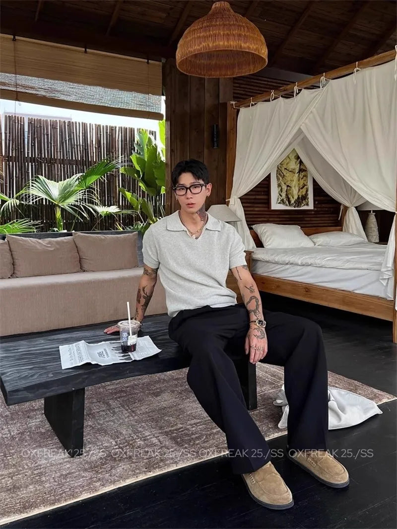 New Retro Fashion Men Suit Pants Light Luxury Draped Baggy Belt Button-down Solid Color Straight Trousers Elegant Dress Pants