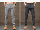 Men's Business Casual Pants Stretch Slim Fit Straight Semi-elastic Waist Trousers Solid Classic Office Work Male Clothing