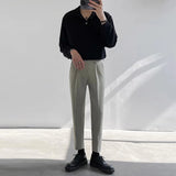 New Trendy Waffle Men Polo Shirt Leisure High Quality Solid Color Long Sleeve T-shirt Korean Fashion Autumn Loose Basic Shirts